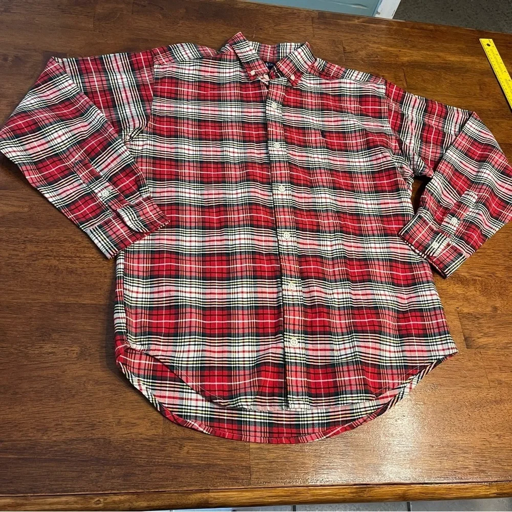 Ralph Lauren boys Red green White Plaid Button Down Shirt size XL 20